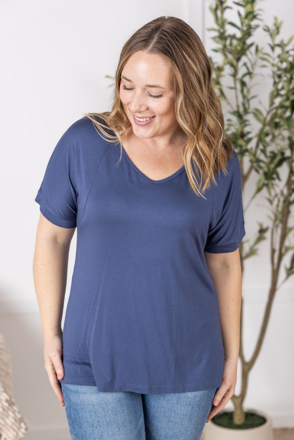 IN STOCK Bamboo V Neck Tee - Blue FINAL SALE