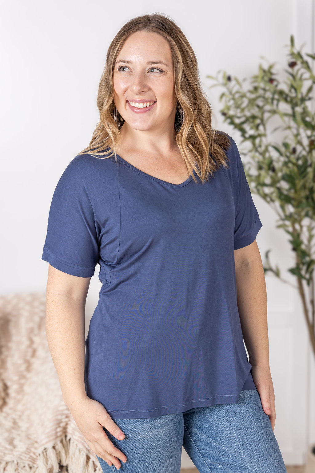 IN STOCK Bamboo V Neck Tee - Blue FINAL SALE