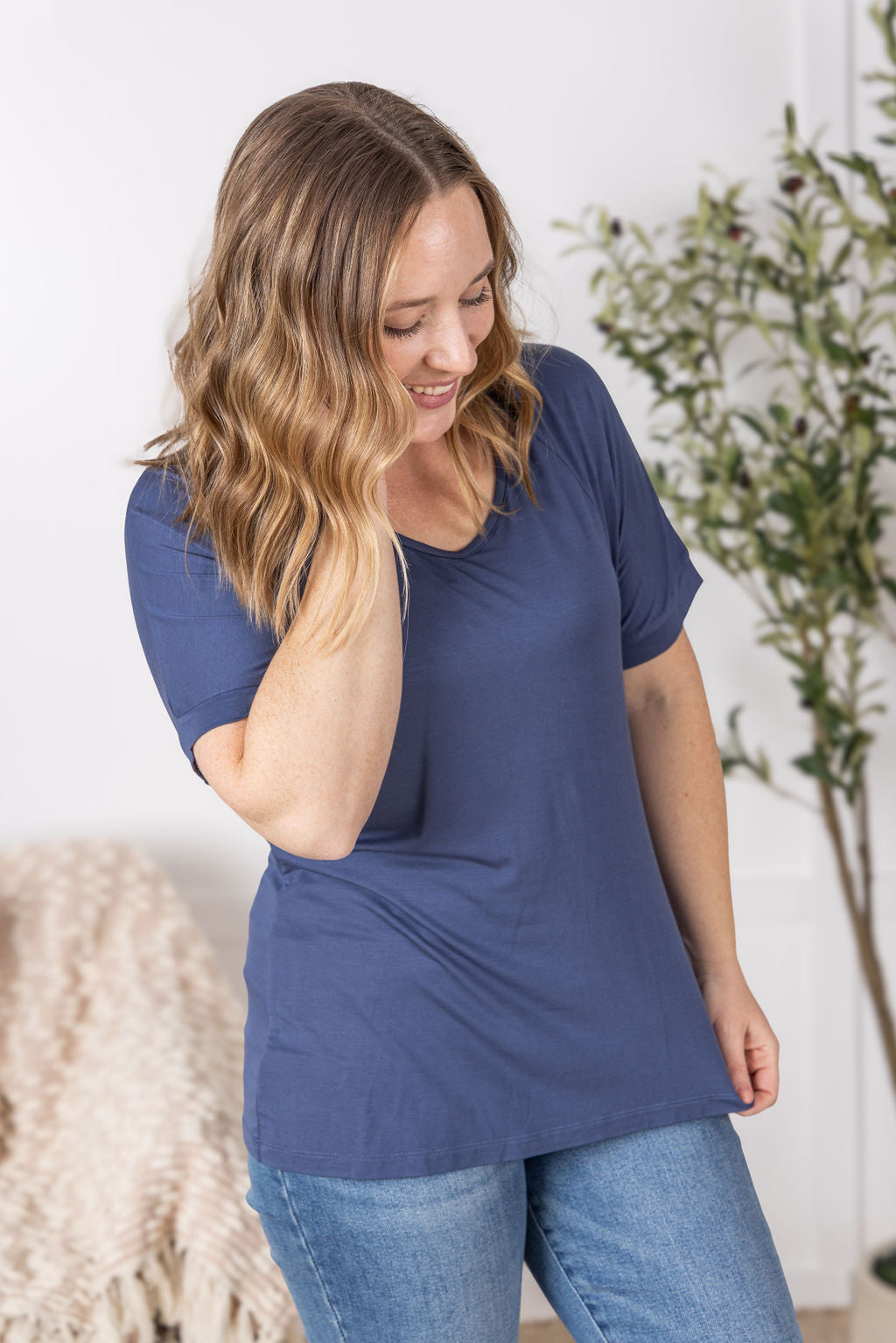 IN STOCK Bamboo V Neck Tee - Blue FINAL SALE