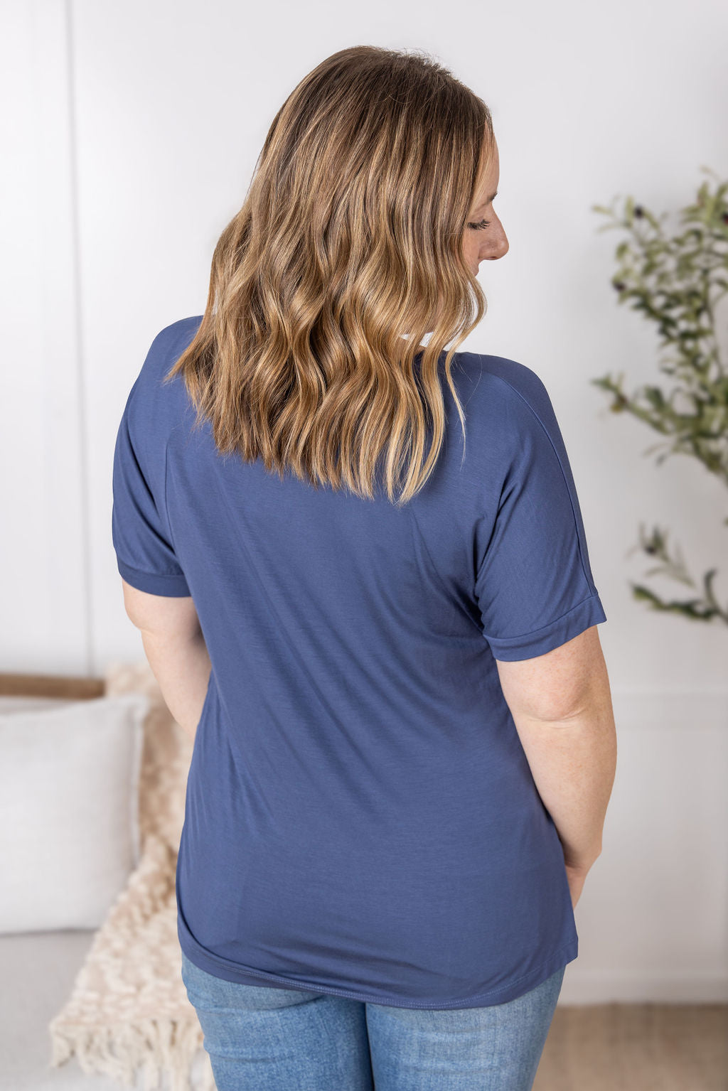 IN STOCK Bamboo V Neck Tee - Blue FINAL SALE