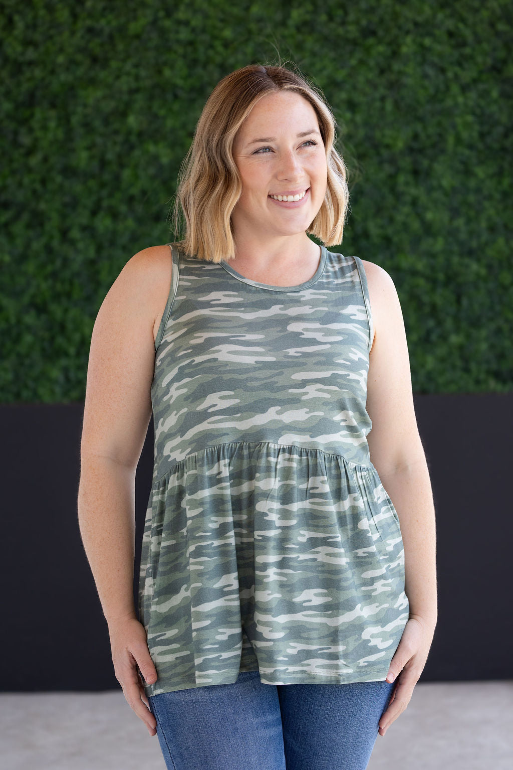 IN STOCK Renee Ruffle Tank Top - Camo FINAL SALE