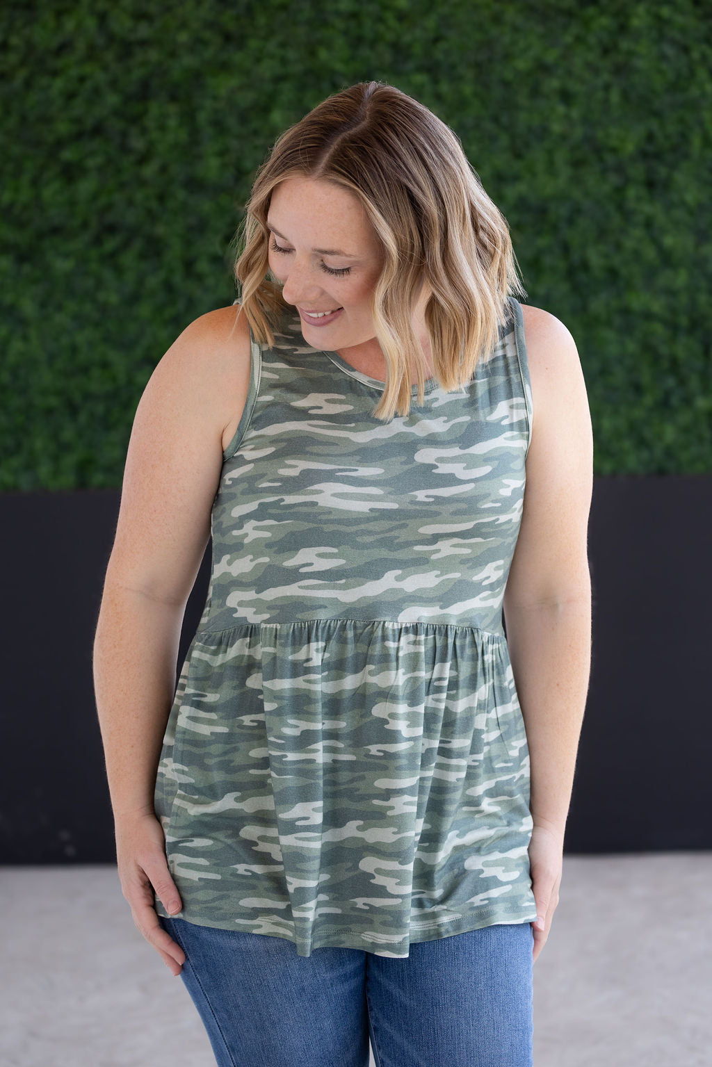 IN STOCK Renee Ruffle Tank Top - Camo FINAL SALE