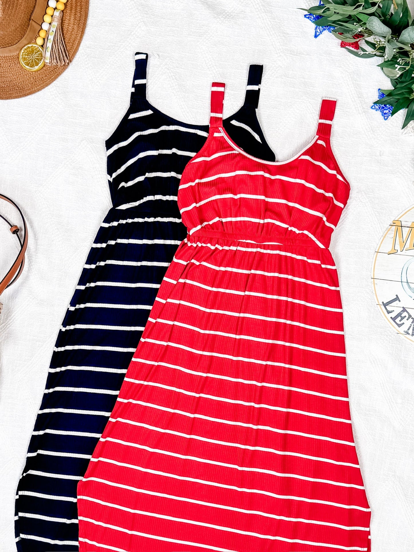 IN STOCK Reagan Ribbed Midi Dress - Red Stripes FINAL SALE
