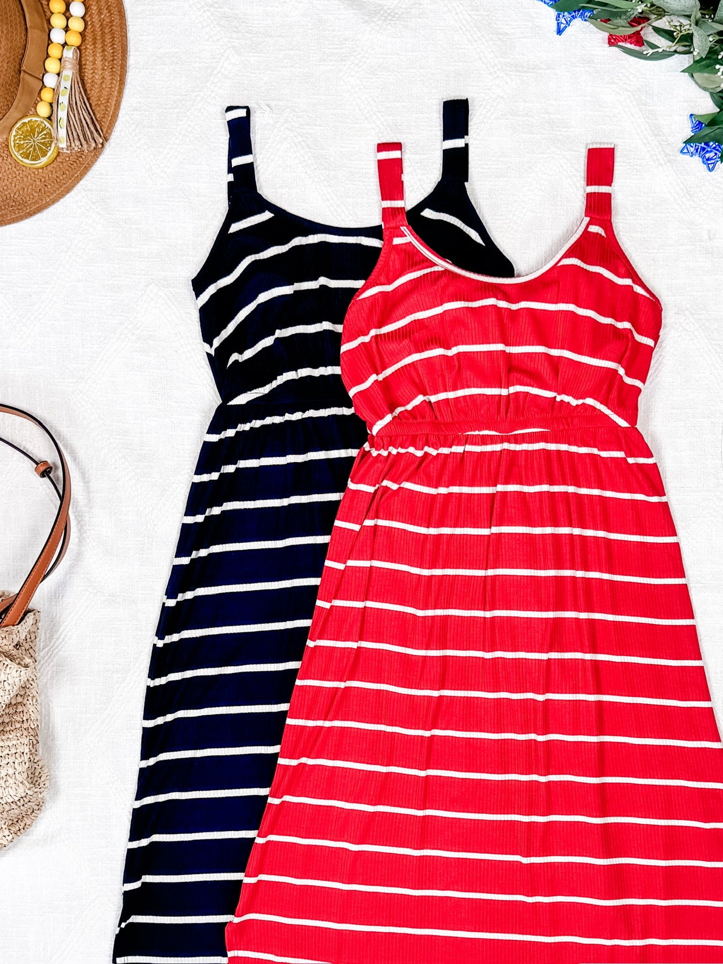 IN STOCK Reagan Ribbed Midi Dress - Red Stripes FINAL SALE