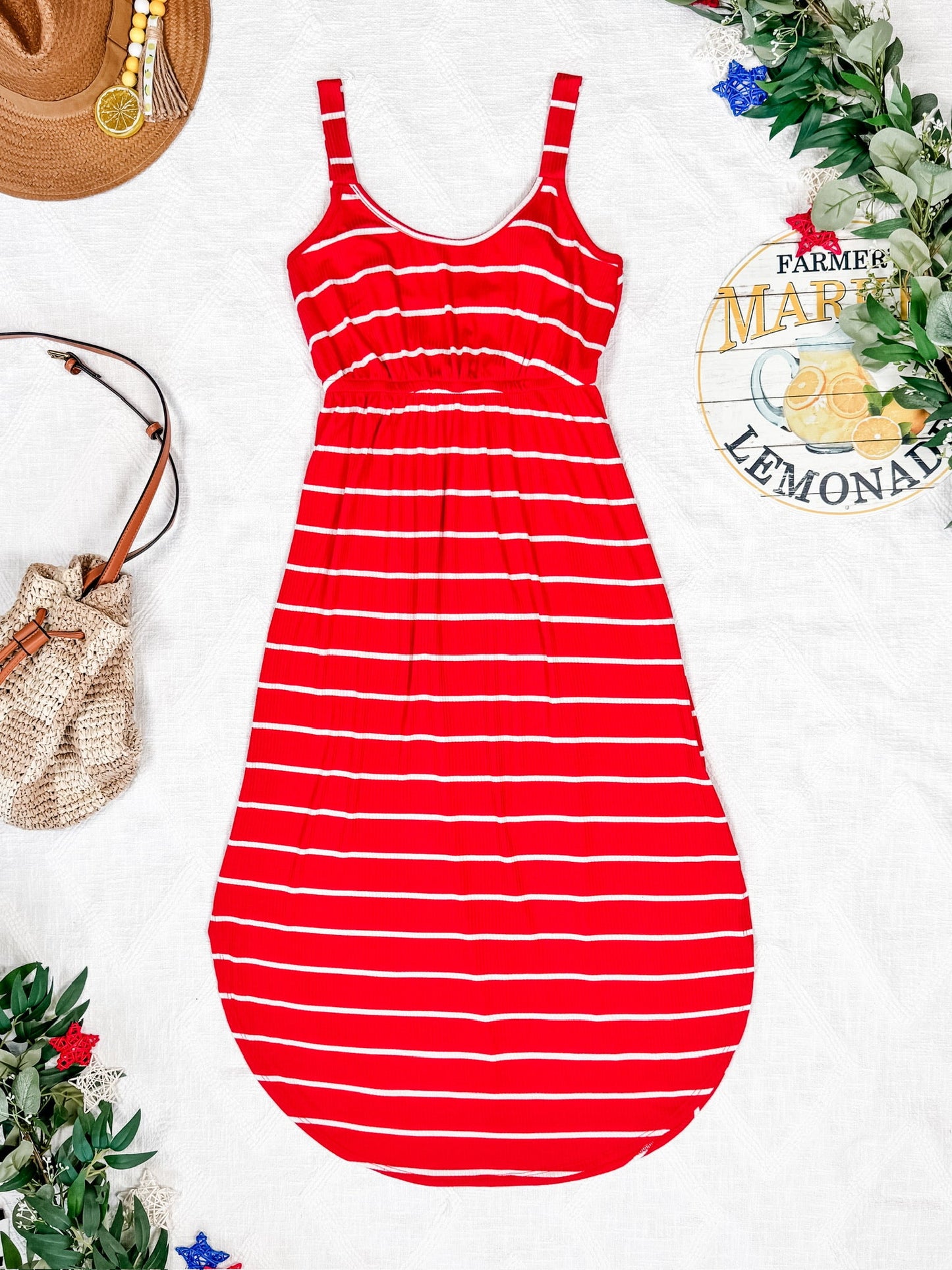 IN STOCK Reagan Ribbed Midi Dress - Red Stripes FINAL SALE