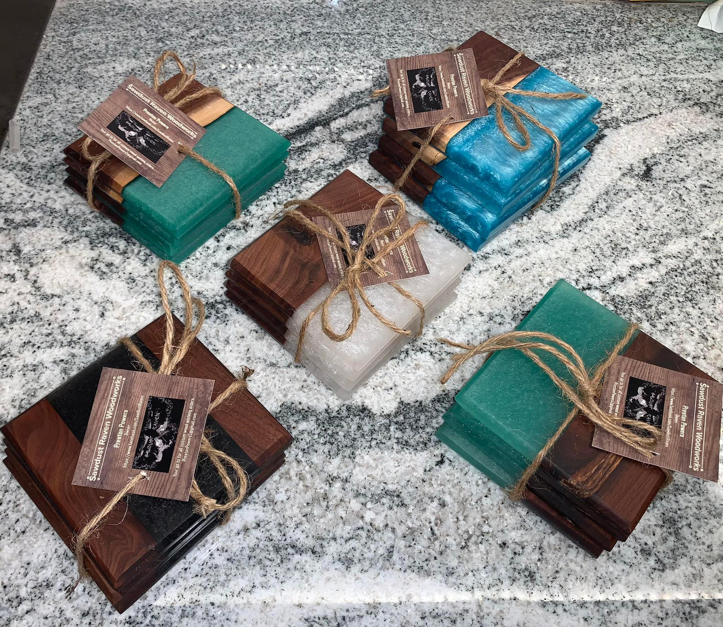 4pc Epoxy/Hardwood Coaster set