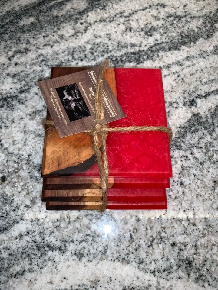 4pc Epoxy/Hardwood Coaster set