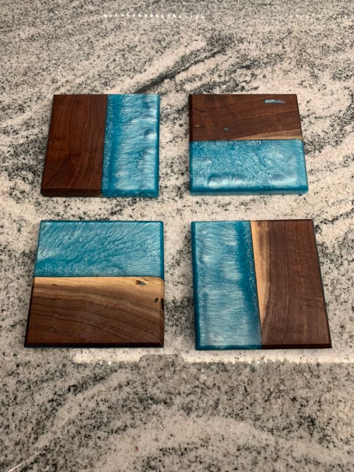 4pc Epoxy/Hardwood Coaster set