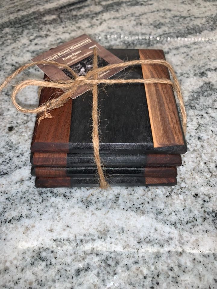 4pc Epoxy/Hardwood Coaster set