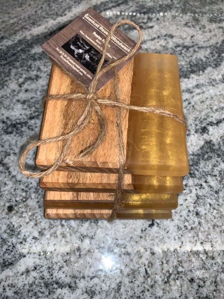 4pc Epoxy/Hardwood Coaster set