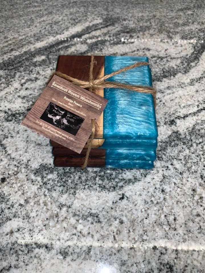4pc Epoxy/Hardwood Coaster set