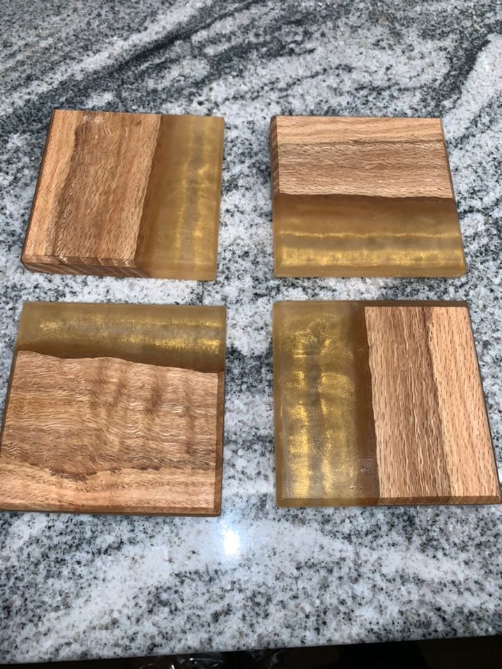 4pc Epoxy/Hardwood Coaster set