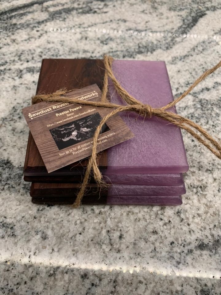 4pc Epoxy/Hardwood Coaster set