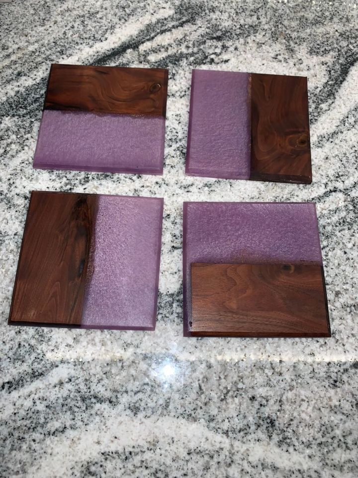 4pc Epoxy/Hardwood Coaster set