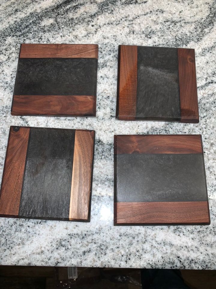 4pc Epoxy/Hardwood Coaster set