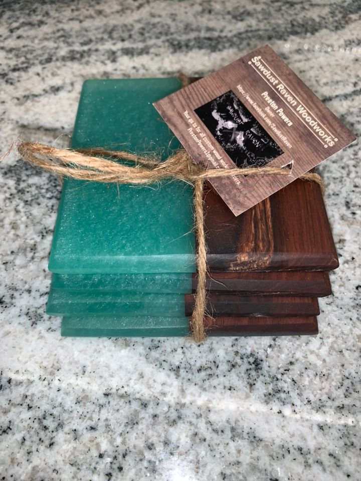 4pc Epoxy/Hardwood Coaster set