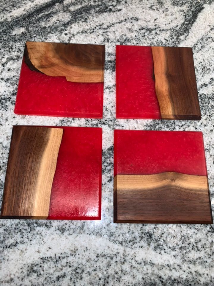 4pc Epoxy/Hardwood Coaster set