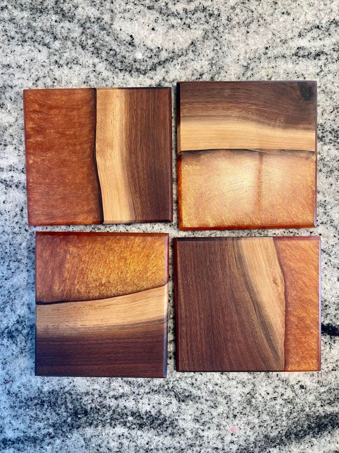 4pc Epoxy/Hardwood Coaster set