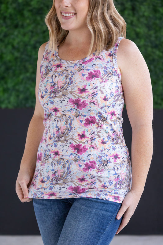 IN STOCK Ava Tank - Pink and Periwinkle Abstract Floral FINAL SALE