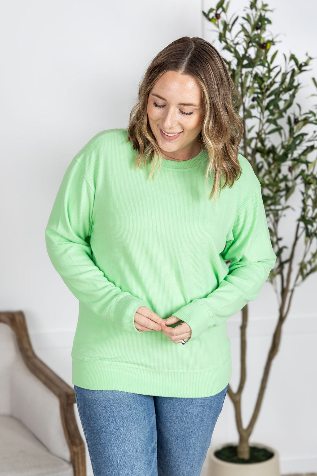 IN STOCK Corrine Ribbed Pullover Top - Lime