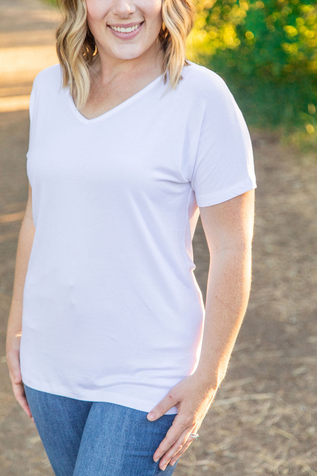 IN STOCK Chloe Cozy Tee - White | Women's V-Neck Top FINAL SALE