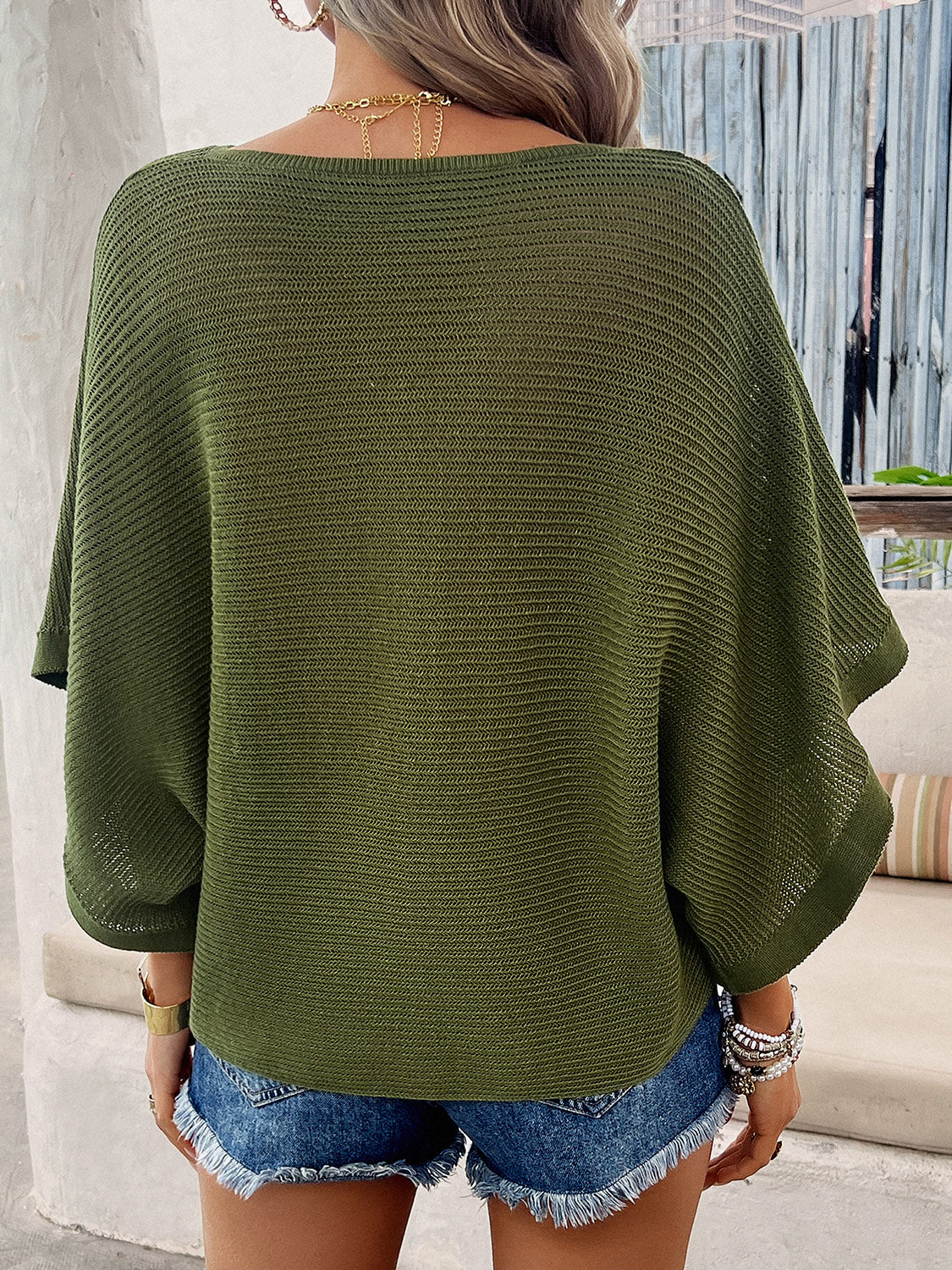 V-Neck Batwing Sleeve Knit Top