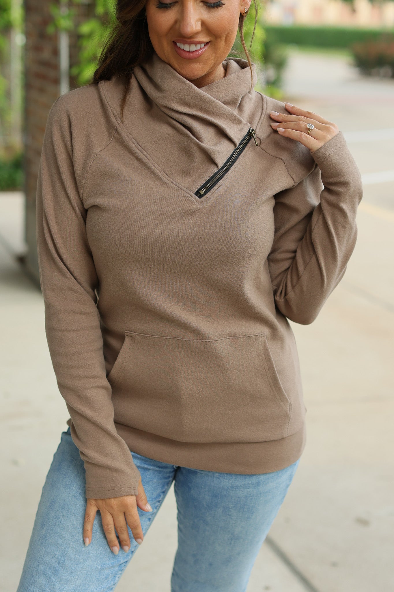 IN STOCK Classic Zoey ZipCowl Sweatshirt - Mocha FINAL SALE