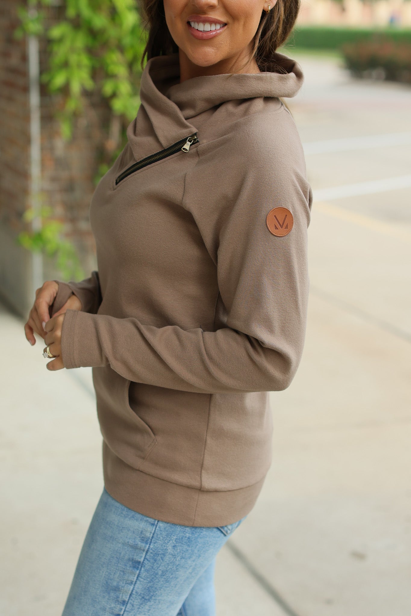 IN STOCK Classic Zoey ZipCowl Sweatshirt - Mocha FINAL SALE