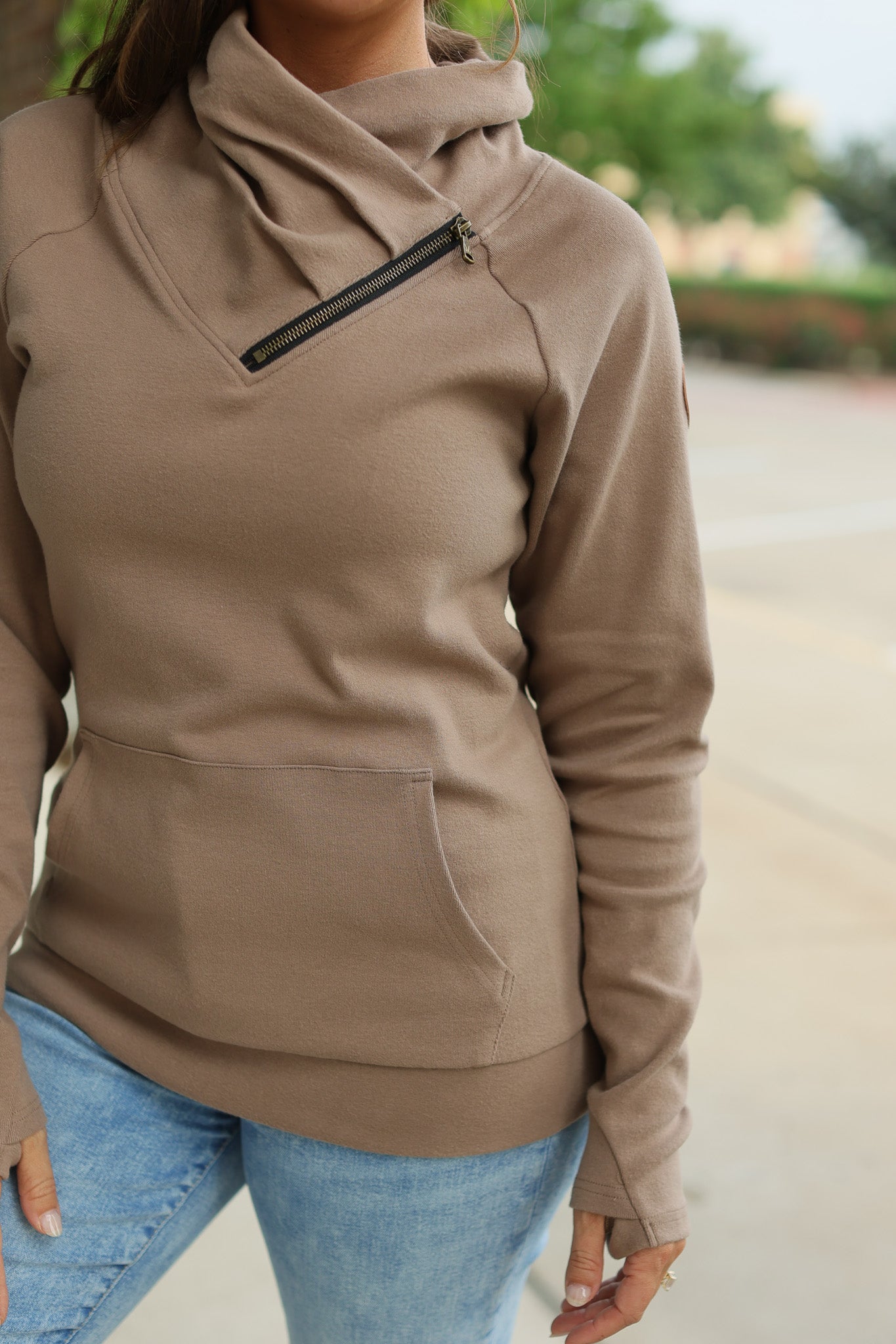 IN STOCK Classic Zoey ZipCowl Sweatshirt - Mocha FINAL SALE