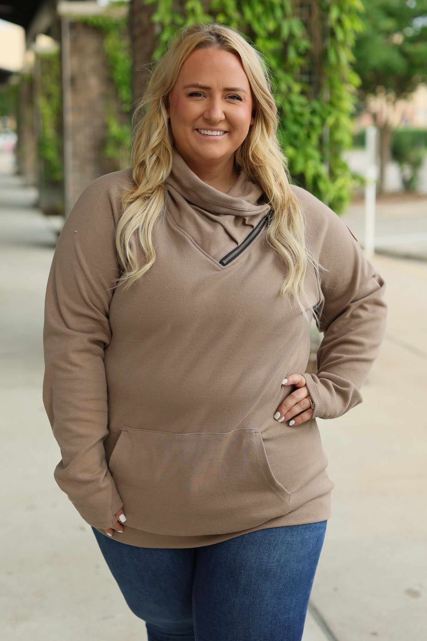 IN STOCK Classic Zoey ZipCowl Sweatshirt - Mocha FINAL SALE