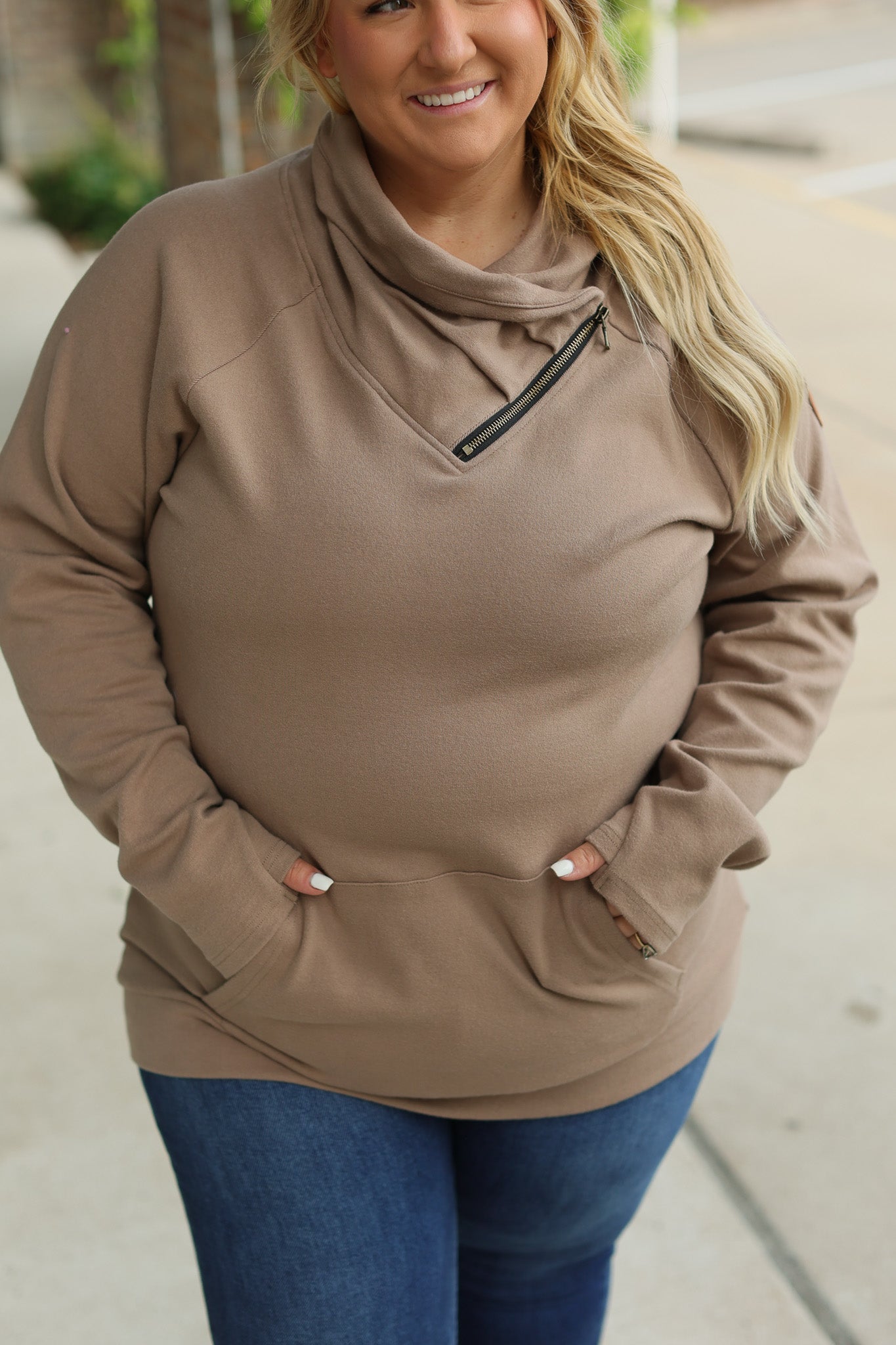 IN STOCK Classic Zoey ZipCowl Sweatshirt - Mocha FINAL SALE