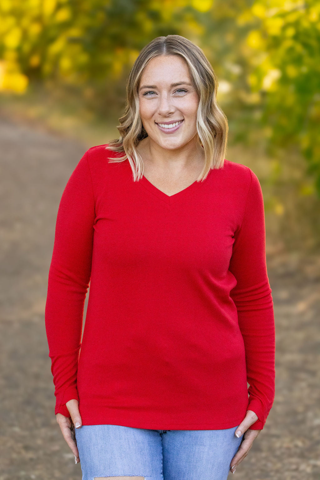 IN STOCK Leah Long Sleeve Top - Red FINAL SALE