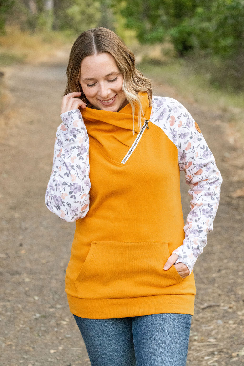 IN STOCK Zoey ZipCowl - Mustard and Harvest Floral FINAL SALE