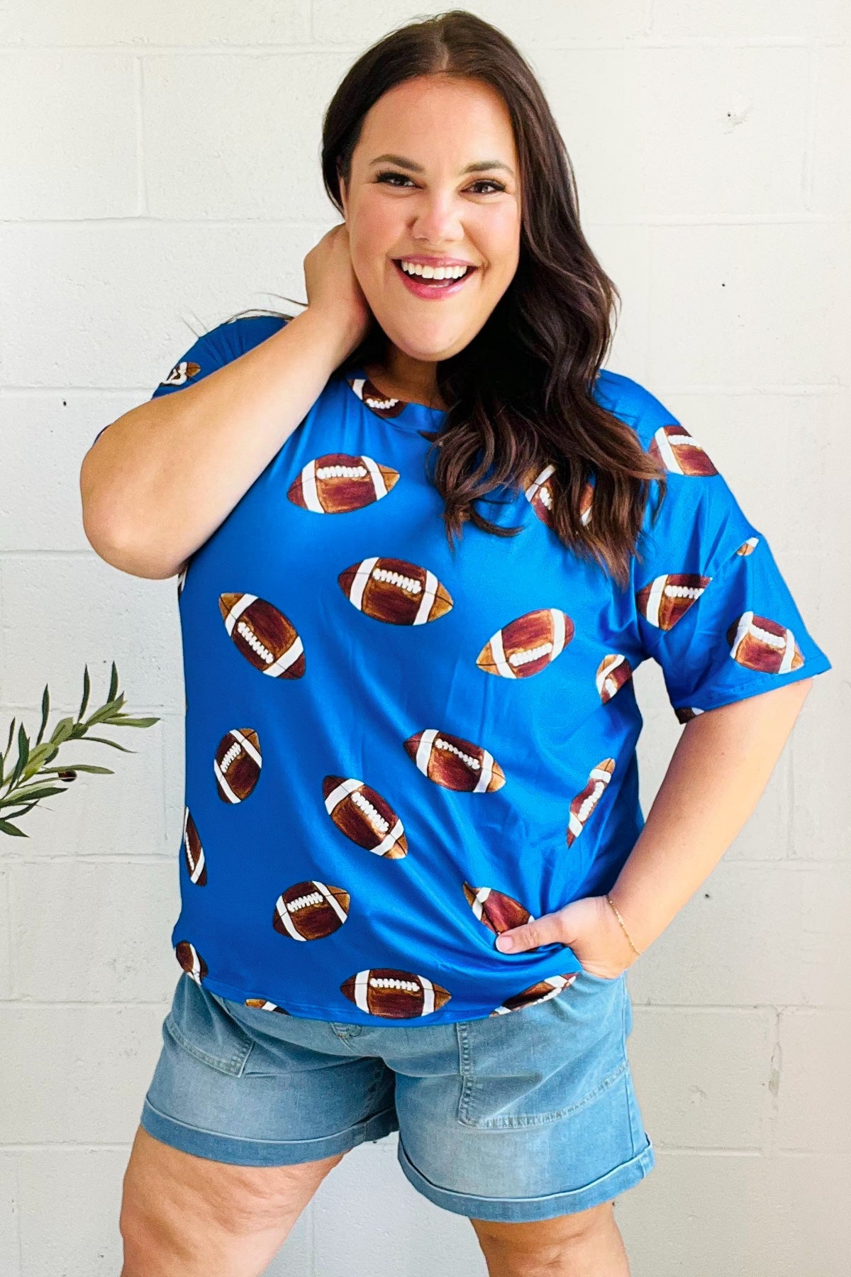 Game Day Blue Football Print Knit Top