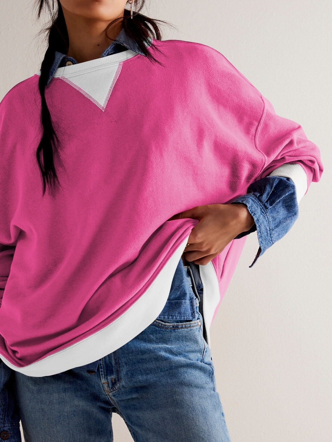 Contrast Dropped Shoulder Long Sleeve Sweatshirt