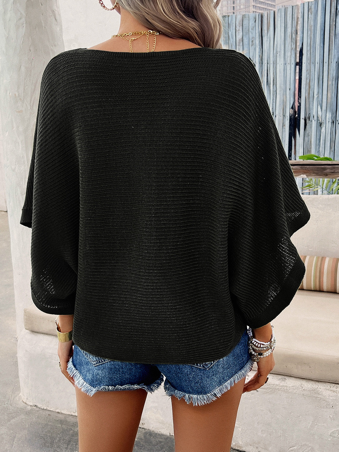 V-Neck Batwing Sleeve Knit Top