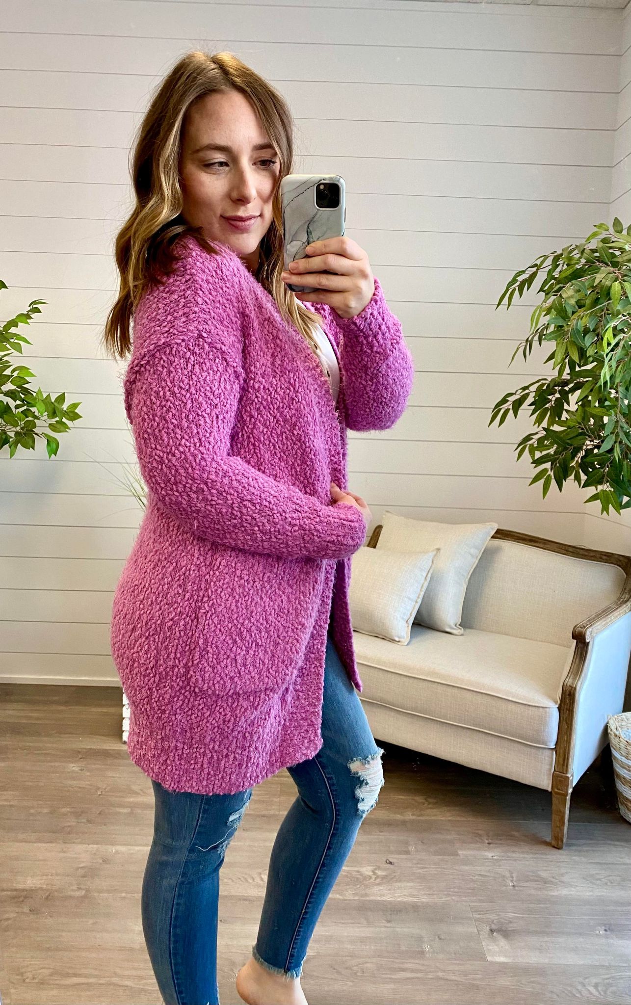 Purple fuzzy cardigan best sale