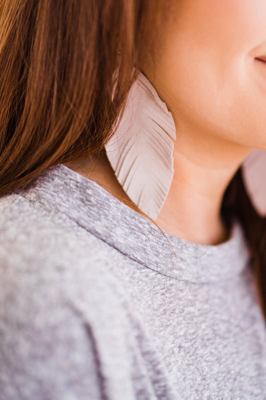 Take Me Away Feather Earrings In Beige